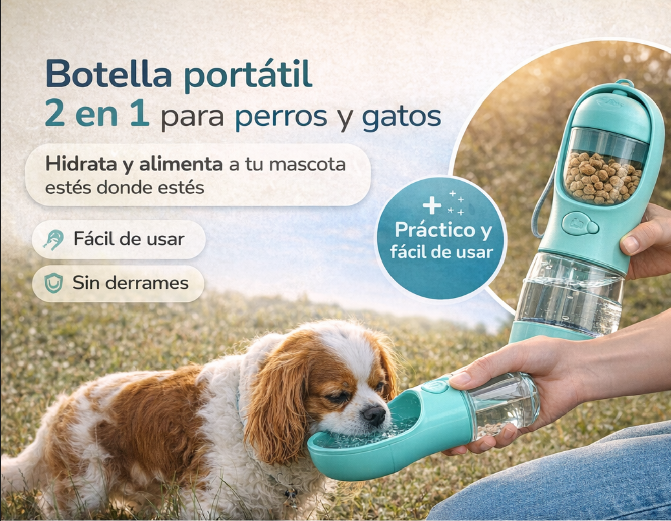 Botella portátil 2 en 1 para perros y gatos